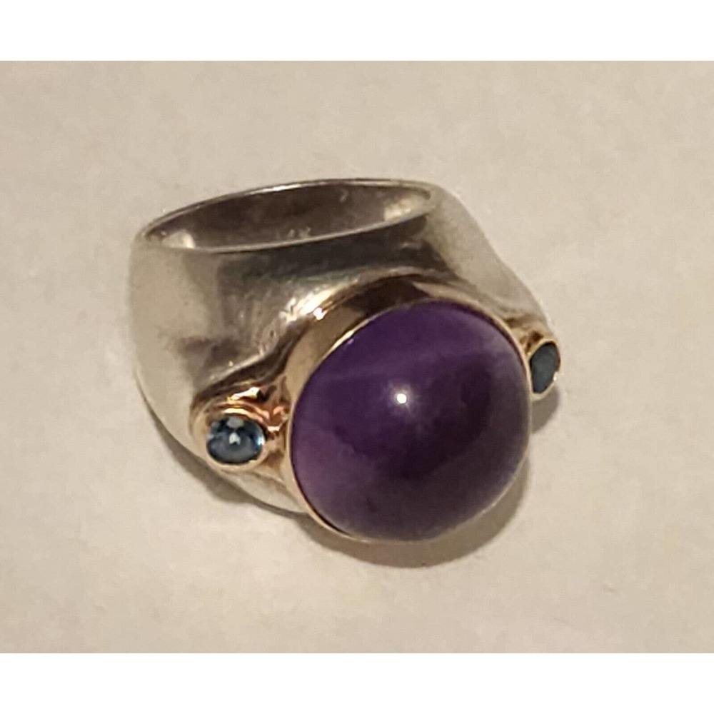 Sterling Silver And 14kt Gold Amethyst Ring Size 7